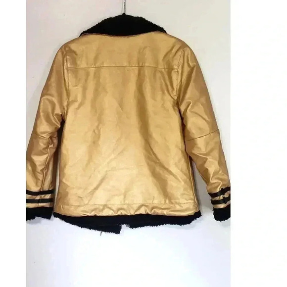 Betsey Johnson Gold Moto Jacket Girls size XL 14 faux leather with fleece lining - Picture 6 of 7
